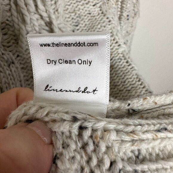 Line & Dot Daria Cable Knit Sweater Dress Cream Fringe Mock Neck Cozy Girl XS - Picture 6 of 8